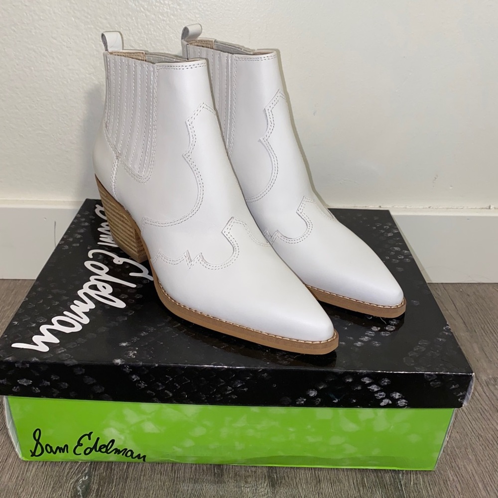 Sam Edelman White Western Bootie